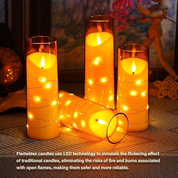 Flameless Candles with Embedded Star String, Battery Operated LED Pillar
