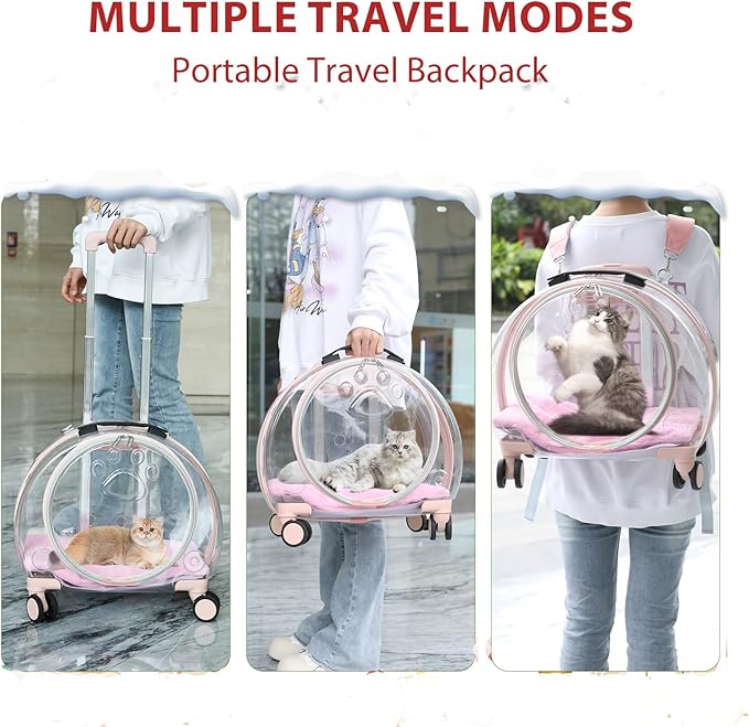 Transparent & Fully Breathable Hard cat Carrier with Rolling Wheels for Dogs, Cats, Multiple Carrying Options, Perfect for Traveling/Taking a Walk