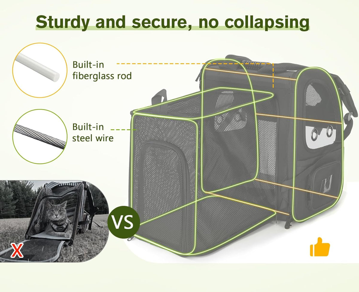 Pecute Pet Carrier Backpack, Dog Carrier Backpack, Expandable with Breathable Mesh for Small Dogs Cats Puppies, Pet Backpack Bag for Hiking Travel Camping Outdoor Hold Pets Up to 18 Lbs