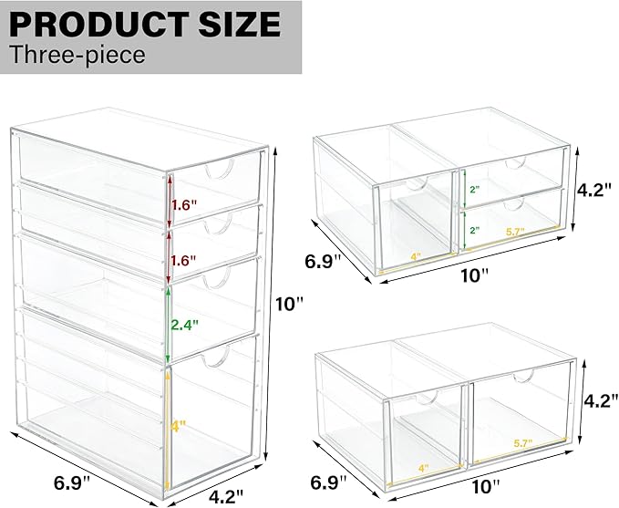 Prsildan Acrylic Drawer Makeup Organizer