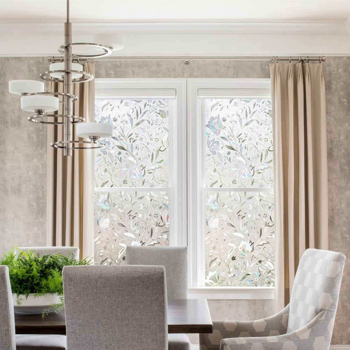 Kromapolis Window Film - Privacy, Vinyl Glass Covering, Stained Glass Decorative, Frosted Static Clings, Non-Adhesive, No-Glue (29.5 x 157.4 Inch)