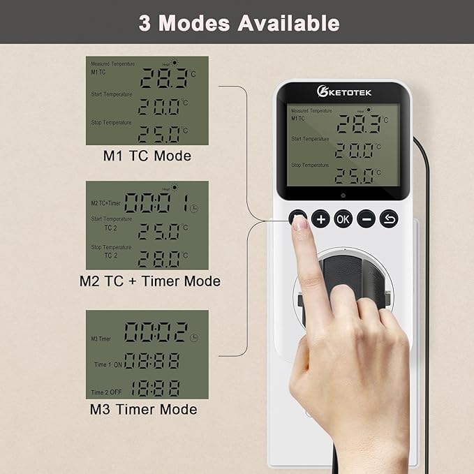 KETOTEK Digital Day/Night Temperature Controller 120V, Thermostat Outlet Plug