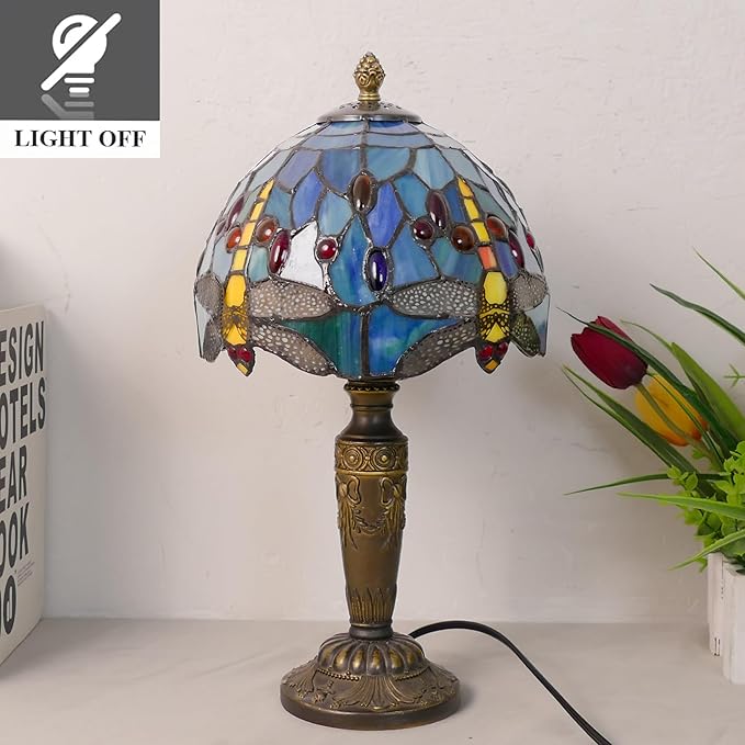Tiffany Lamp Stained Glass Table Lamp 7.9X7.9X14.2 Inches Dragonfly Style Desk Reading Light
