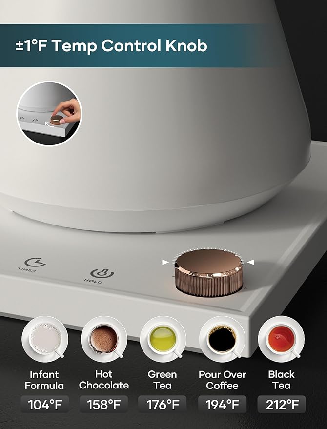 Electric Kettle, Gooseneck Electric Kettle, ±1℉ Precise Temperature Control