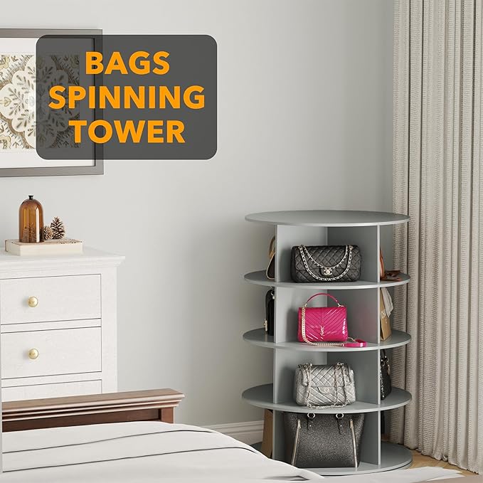 SpaceAid 4 Tier Rotating Shoe Rack Tower, Spinning Shoe Display Lazy Susan