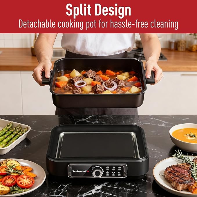Electric Skillet, Techwood 7.5-Quart 2-in-1 Versatile Multi-Cooker