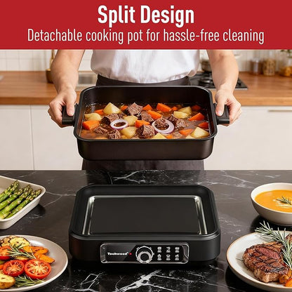 Electric Skillet, Techwood 7.5-Quart 2-in-1 Versatile Multi-Cooker