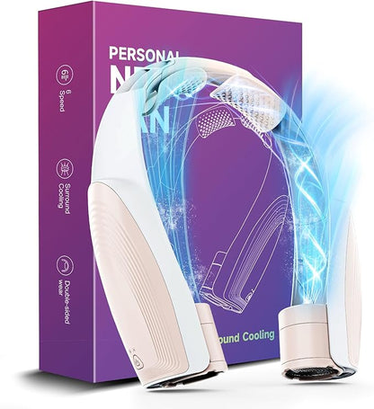 AI Portable Neck Fan with 6 Powerful Speeds, 8000mAh Battery Operated USB-C