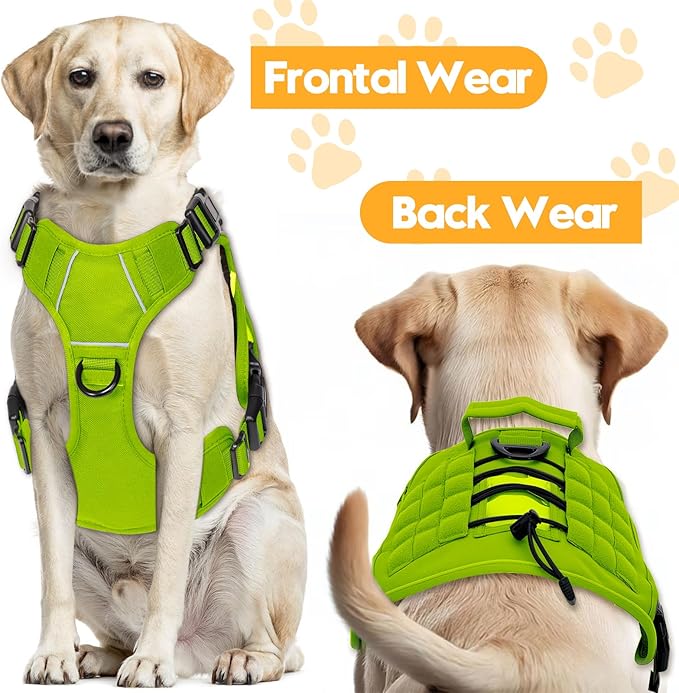 Heavy-Duty Tactical Dog Harness for Large Dogs, No Pull Adjustable Reflective Pet Vest with Molle System, K9 Military-Grade Control for Service Training, Outdoor & 10+ Breeds, Wild Lime, X-Large