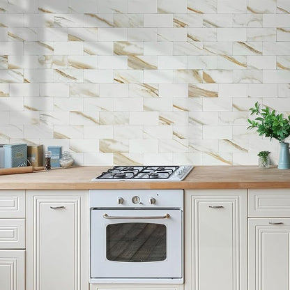 AULIGET 100-Piece Calacatta Gold Marble Look Peel and Stick Backsplash Wall