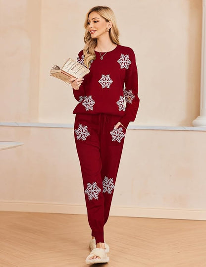 Ekouaer Women's 2 Piece Lounge Set Long Sleeve Knit Pajamas Sweatsuit Jogger Pant Outfits With Pockets S-XXL