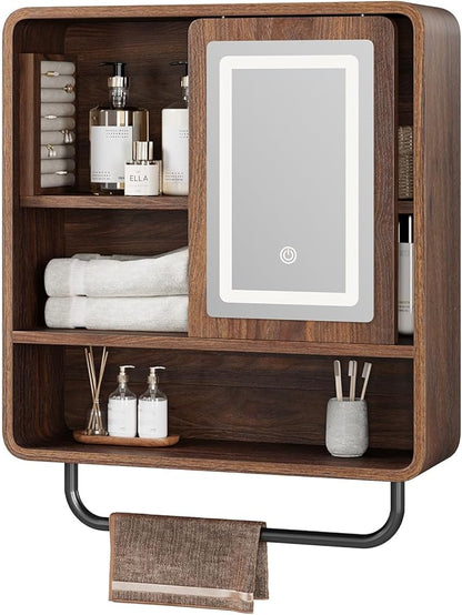 QUW Bathroom Wall Cabinet with Sliding Mirror Door, Modern Medicine Cabinet