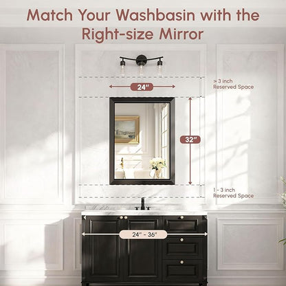 USHOWER 24x32 Bathroom Mirror, Beveled Aluminum Frame Wall Mirror, Rectangular