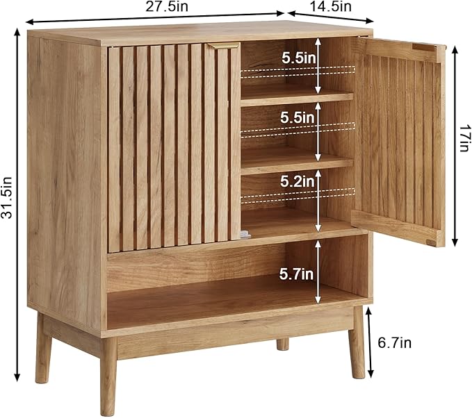 Shoe Cabinet with Slatted Doors, Freestanding Shoe Cabinet Storage