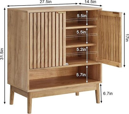Shoe Cabinet with Slatted Doors, Freestanding Shoe Cabinet Storage