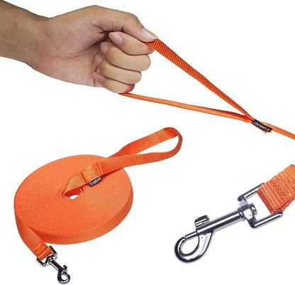 Dog/Puppy Obedience Recall Training Agility Lead - 15ft 20ft 30ft 40ft 50ft Training Leash - Great for Play, Camping, or Backyard - Orange 15ft (15Feet, Orange)