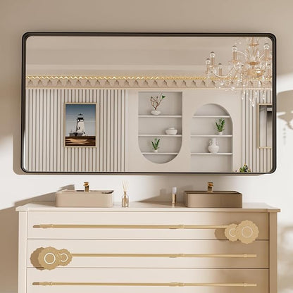 LOAAO 72X40 Inch Black Metal Framed Bathroom Mirror