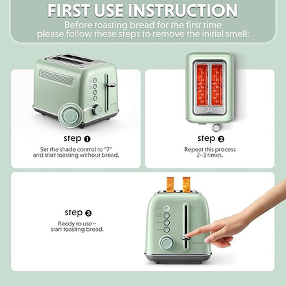 BUYDEEM DT620 2-Slice Toaster, Extra Wide Slots, Retro Stainless Steel