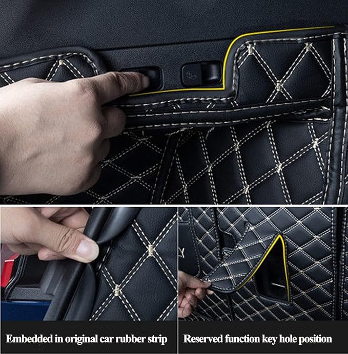 SUV Trunk Mat Compatible with BMW X5 7 Seater 2008-2013 Heavy Duty Back Seat Cover & Rear Cargo Mat & High Side Panel - Black with Gpld Stitching