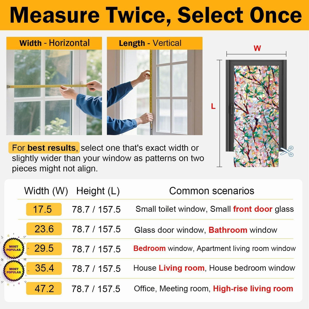 Rainbow Window Privacy Film Decorative, 3D Decals Stained Glass Clings, Static Cling Sticker, Suncatcher Windows Cover Tint for Home, 17.5 Inch x 78.74 Inch