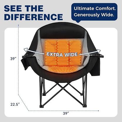 apollo walker Heated Oversized Camping Chair - Extra Wide Heavy Duty Padded Folding Camping Chairs for Adults with Adjustable Heating, Cooling Bag, Side Pocket, Cup Holder and Carry Bag