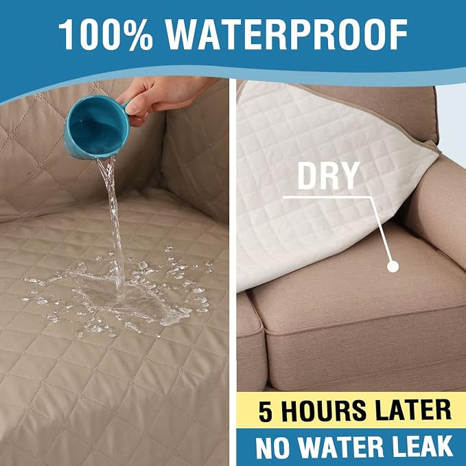 H.VERSAILTEX 100% Waterproof Couch Cover Chair Sofa Slipcover Furniture Protector for Pets Kids Children Dog Cat with Non-Skid Backing (Chair, French Oak)