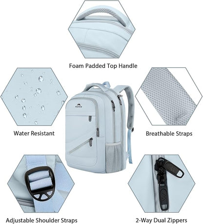 MATEIN Laptop Backpack 17 Inch, Womens Large Work Commute Backpack with Front Pocket, Water Resistant Anti Theft Computer Bag for Students, Travel Daypack with Luggage Strap, Haze Blue