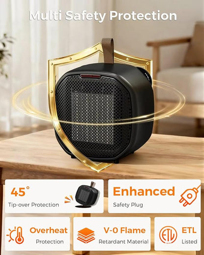 Portable Small Ceramic Space Heater w/Thermostat, 1200W Indoor Electric Space
