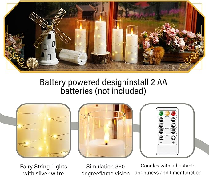Flameless Candles with Embedded Star String, Suitable