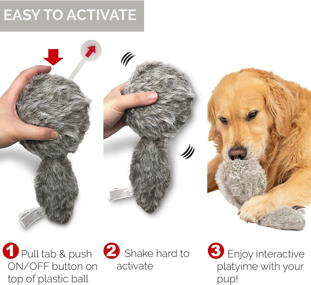 Hyper Pet Doggie Tail Interactive Plush Dog Toys (Wiggles, Vibrates, and Barks, Stimulating Play)