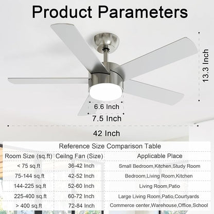 POCHFAN 42 Inch Brushed Nickel Ceiling Fans