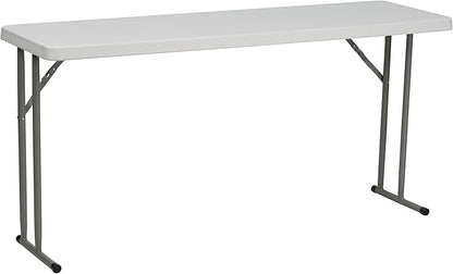 EMMA + OLIVER 5' Rectangular Plastic Folding Table, Long Plastic Foldable Table for Residential Indoor/Outdoor Events, White | Folding, Training/Seminar