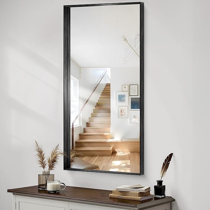 CIRCUMI Black Bathroom Mirror, Brushed Finish, Tempered Glass, Large Mirror