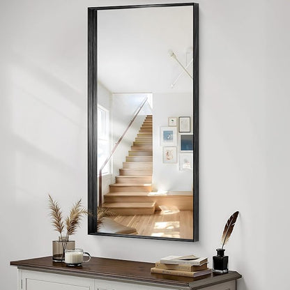 CIRCUMI Black Bathroom Mirror, Brushed Finish, Tempered Glass, Large Mirror