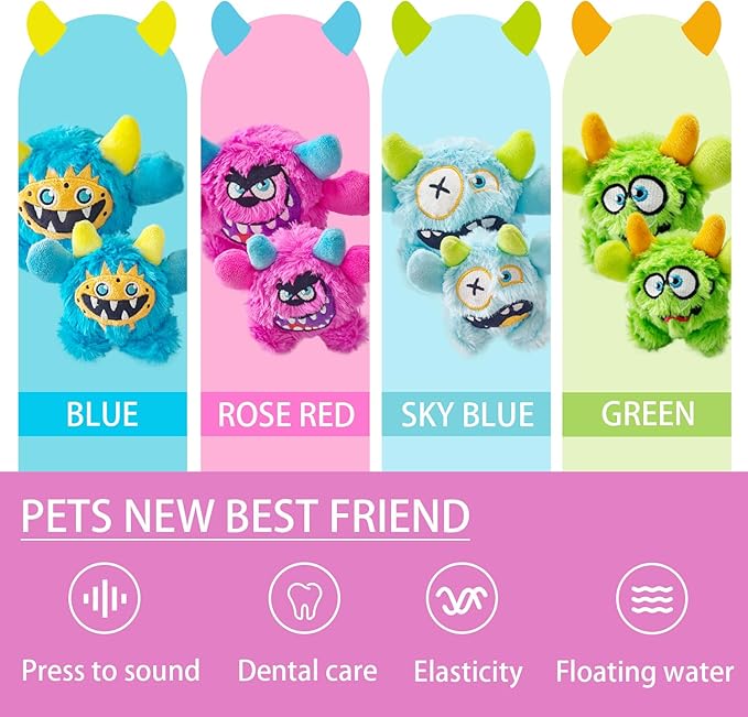 Squeaky Plush Ball Dog Toy, Little Monster Puppy Toys Suitable for All Breeds, Dental Care, Skin-Friendly and Soft and Durable (Rose Red, Large)