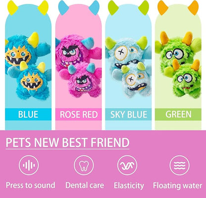 Squeaky Plush Ball Dog Toy, Little Monster Puppy Toys Suitable for All Breeds, Dental Care, Skin-Friendly and Soft and Durable (Rose Red, Large)