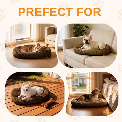 Washable Oval Dog Bed forX-Large Dogs,Silver-Tipped High-Resilience,Brown | Non-Slip Bottom Prevents Sliding, Soft Plush Short Fur, Machine Washable, Ideal for Crates/Apartments/Cozy Nooks,41"x27"x3.6"