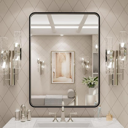 LOAAO 24X32 Inch Black Metal Framed Bathroom Mirror