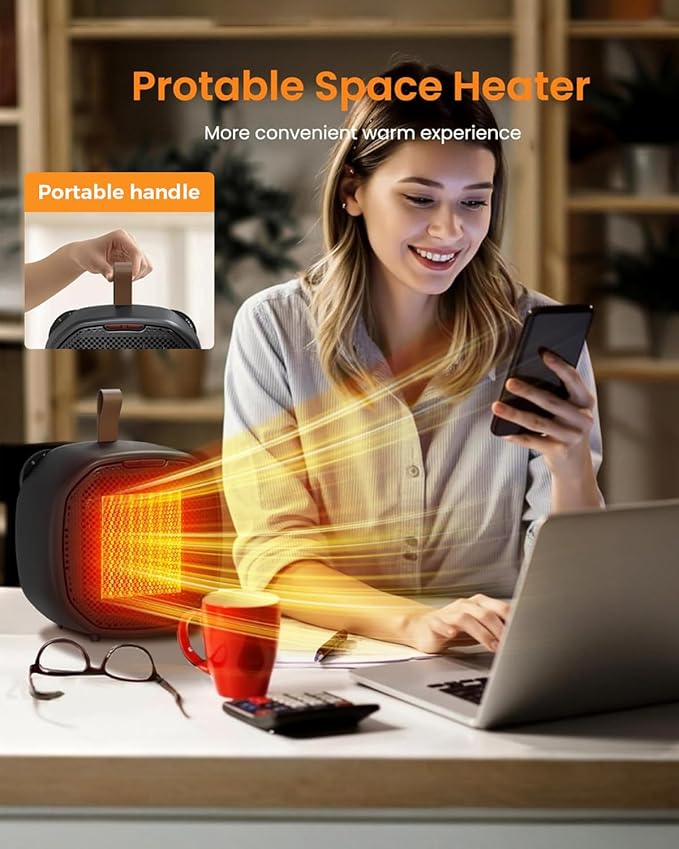 Portable Small Ceramic Space Heater w/Thermostat, 1200W Indoor Electric Space
