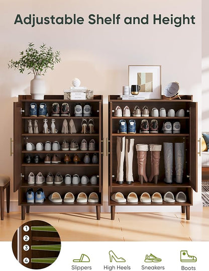 Shoe Storage Cabinet with 2 Slatted Doors, 6-Tier Large Shoe Cabinet with