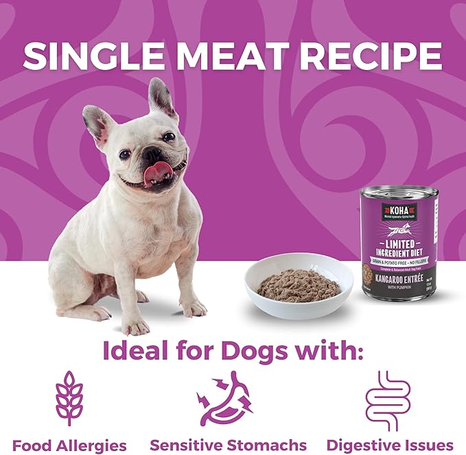 KOHA Limited Ingredient Diet Kangaroo Entrée for Dogs - Grain Free Wet Dog Food with No Fillers - Sensitive Stomach Kangaroo Dog Food, 13 oz - Trial Pack (3 Cans)