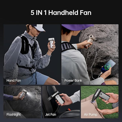 JISULIFE Portable Handheld Fan Ultra2, 9000mAh Max 25 Hrs, 5 IN 1, 100 Speed