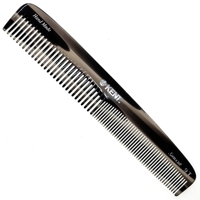 Kent 9T Black Graphite Fine Tooth and Wide Tooth Detangler Hair Combs - Large Handmade and Saw-Cut Dressing Comb - Wet Hair Comb for Women and Durable Grooming Comb for Men Made in England