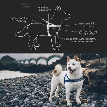 EzyDog Quick Fit Dog Harness, Soft Neoprene Padding - X-Large, Gray | Fast One-Click Buckle, Adjustable Fit, Strong Reinforced Materials, Reflective Stitching, No Pull Dog Harness, Easy Walking