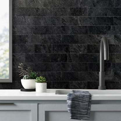 AULIGET 100 Piece Black Slate Peel and Stick Backsplash Wall Tiles, Laundry Room