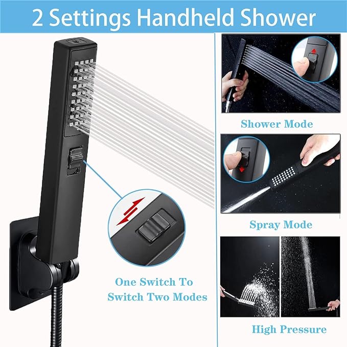 6'' Square High Pressure Rain Black Shower Heads