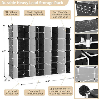Portable Shoe Rack with Door, 64 Pairs Cabinet Easy Assembly, Plastic