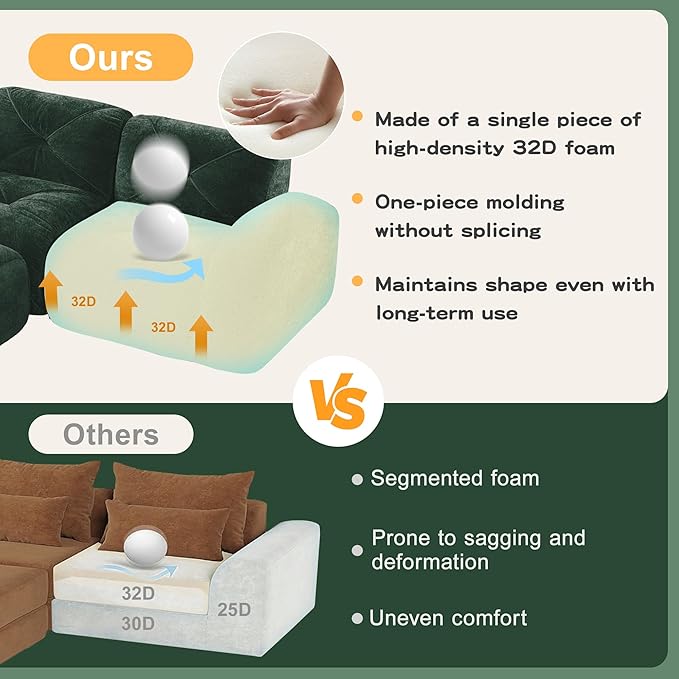 Modular Sectional Sofa with Free Combination,Oversized Boneless Floor Couch for Living Room & Lounge,Velvet 3-Seater Sectional Couch with 2 Ottomans,No Assembly Needed