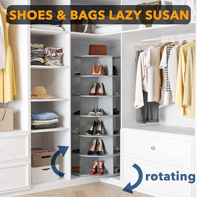 SpaceAid 6 Tier Rotating Shoe Rack Tower, Spinning Shoe Display Lazy Susan