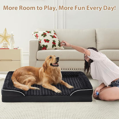 WNPETHOME Orthopedic Washable XXL Dog Bed for Senior Dog Cozy Sleep | Extra Large Waterproof Big Soft Dog Couch Sofa Bed for Dogs Relax with Removable Cover Supportive Pet Bed Black 54x36 Inch